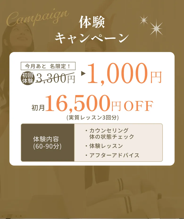 体験キャンペーン 体験3,300円→1000円